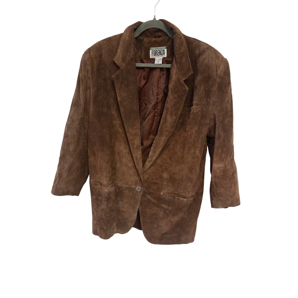 Forenza Vintage Brown Genuine Leather Suede Blazer Jacket Womens Medium 90s Boho